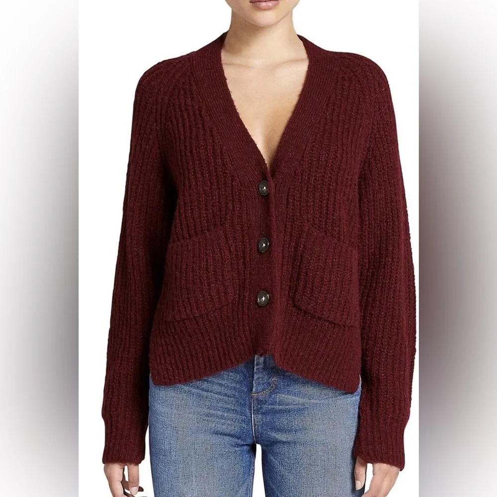 ALC Burgundy Cleveland Chunky Cardigan Sweater - Picture 1 of 6